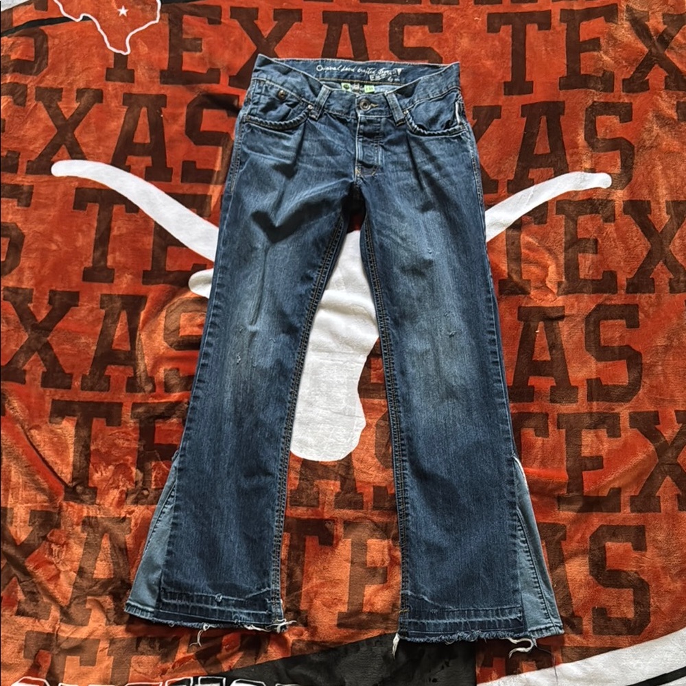 Darkwash Custom flared & distressed jeans